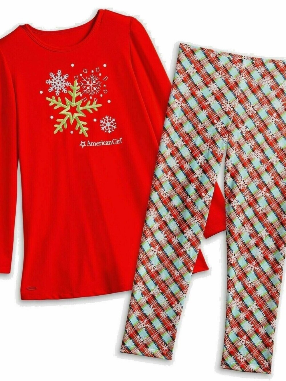 American Girl Holiday Christmas Pajama Set Plaid Snowflake Girls Large L